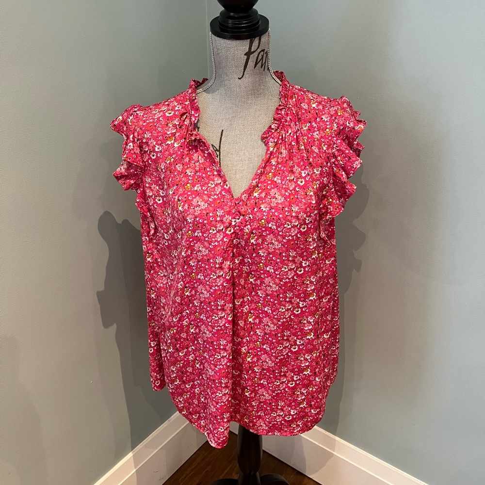 Cupcakes & Cashmere Pink Floral Blouse, XL